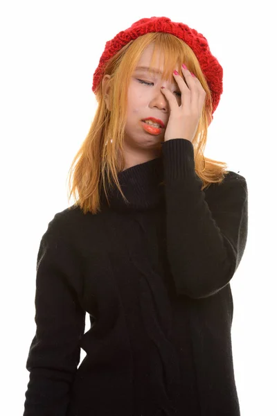Young Cute Asian Woman Having Headache — Stock Photo, Image