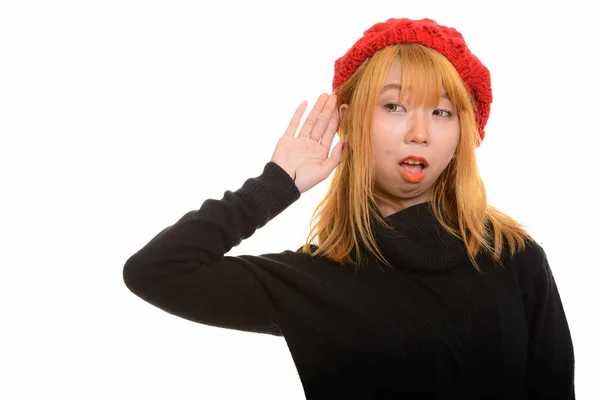 Jong Schattig Aziatisch Vrouw Luisteren Met Mond Open — Stockfoto