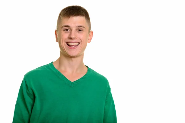 Boldog kaukázusi fiatalember mosolygott — Stock Fotó
