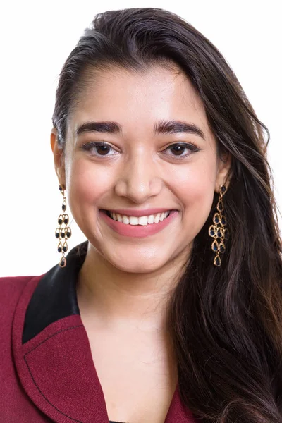 Rosto Jovem Feliz Mulher Negócios Indiana Sorrindo — Fotografia de Stock