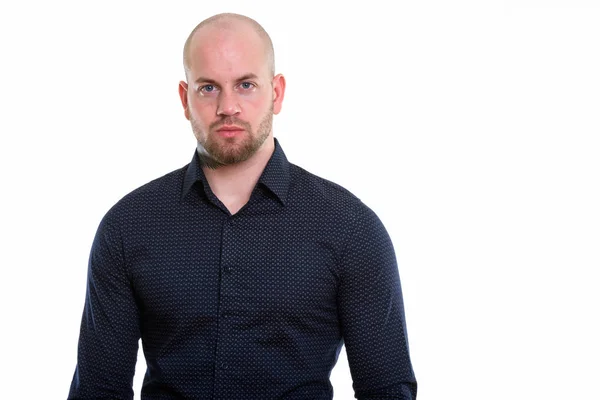 Estúdio Tiro Jovem Homem Muscular Careca — Fotografia de Stock