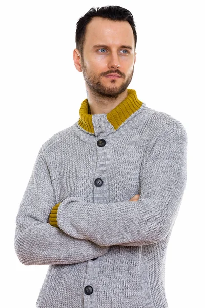 Studio Shot Young Man Thinking Arms Crossed — Stock Photo, Image