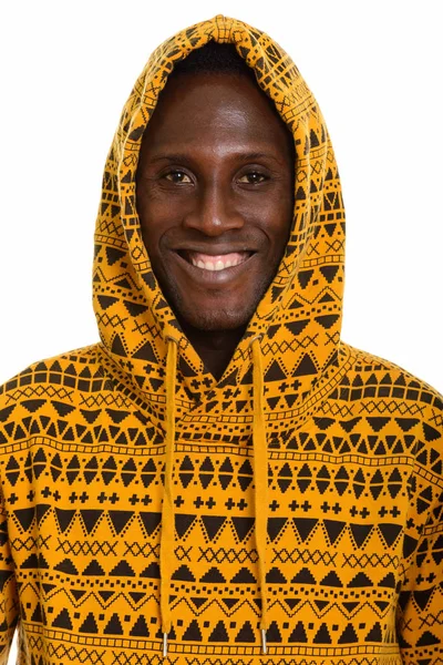 Rosto Jovem Negro Feliz Africano Homem Sorrindo Vestindo Capuz — Fotografia de Stock