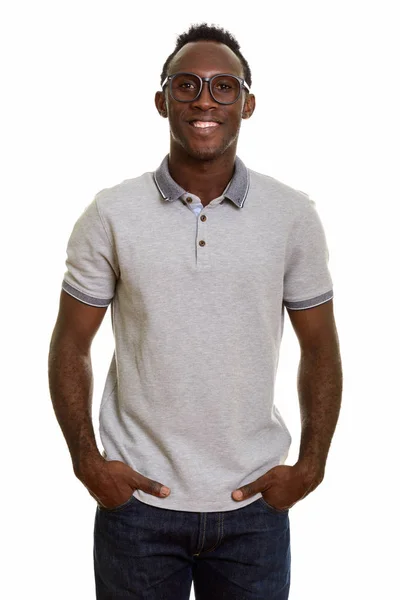 Jong Gelukkig Zwart Afrikaans Man Glimlachen — Stockfoto