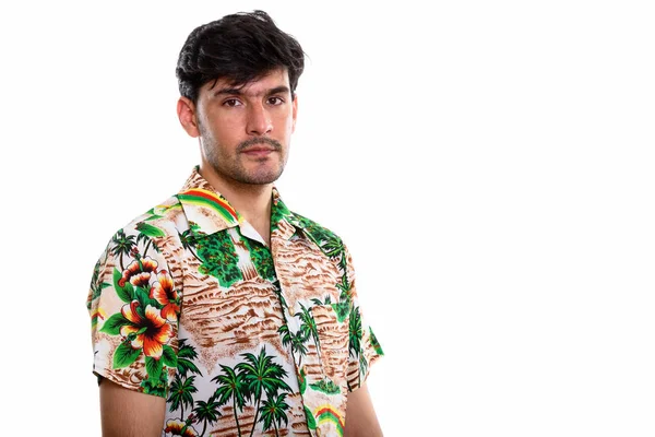 Studio Shot Young Persian Man Wearing Hawaiian Shirt — Stock Photo, Image