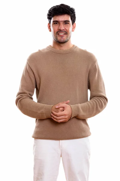 Studio Shot Young Happy Persian Man Smiling While Standing — Stock Photo, Image