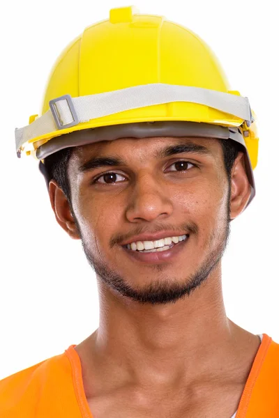 Gezicht Van Jonge Gelukkige Indiase Man Bouwvakker Glimlachen — Stockfoto
