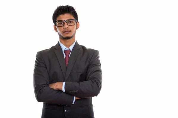 Studio Shot Jeune Homme Affaires Indien Beau Portant Des Lunettes — Photo