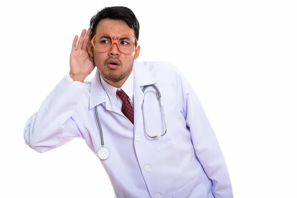 Studio Skott Ung Asiatisk Man Läkare Lyssnar — Stockfoto