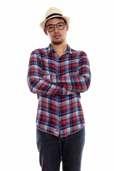 Studio Shot Young Asian Man Standing Arms Crossed — Stock Photo, Image