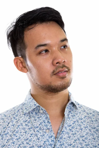 Ansikte Ung Asiatisk Man Tänker Medan Tittar — Stockfoto