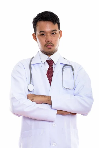 Studio Shot Jeune Asiatique Homme Médecin Avec Les Bras Croisés — Photo