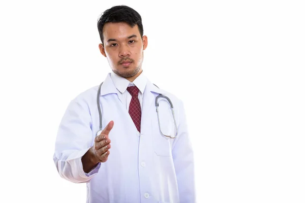 Studio Skott Ung Asiatisk Man Läkare Som Ger Handslag — Stockfoto