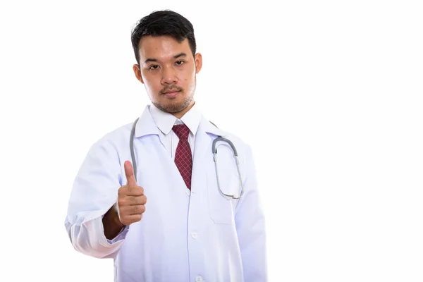 Studio Shot Young Asian Man Doctor Giving Thumb — Stock Photo, Image