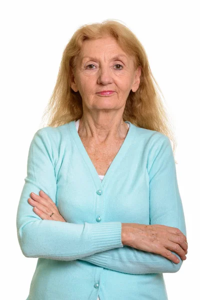 Studio Shot Senior Woman Arms Crossed — Stock Photo, Image