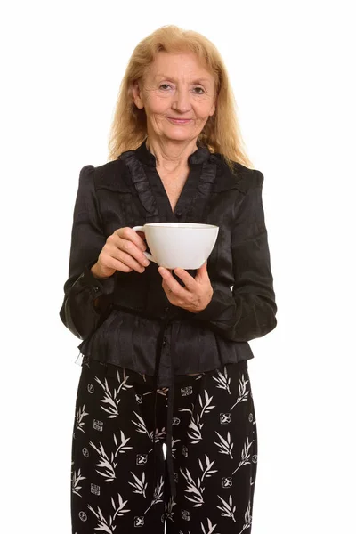 Studio Skott Senior Affärskvinna Håller Kaffekopp — Stockfoto