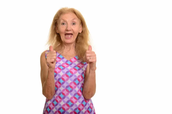 Studio Shot Happy Senior Woman Smiling Giving Thumbs — Stock Photo, Image