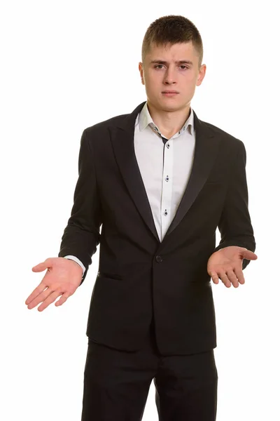 Studio Shot Young Businessman Looking Confused — Stock Photo, Image