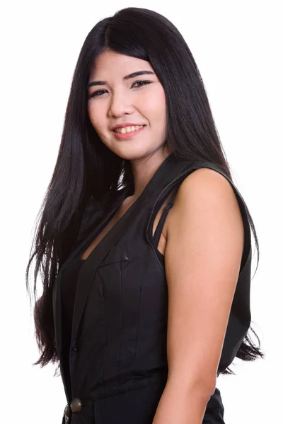 Studio shot of young happy Asian woman smiling — Stock Photo, Image