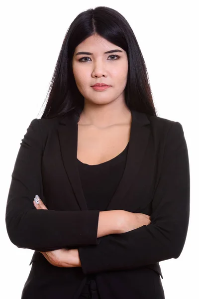 Studio colpo di giovane donna d'affari asiatica con le braccia incrociate — Foto Stock