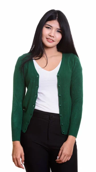 Studio shot of young happy Asian woman smiling — Stock Photo, Image
