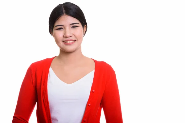 Estudio disparo de joven feliz mujer asiática sonriendo — Foto de Stock