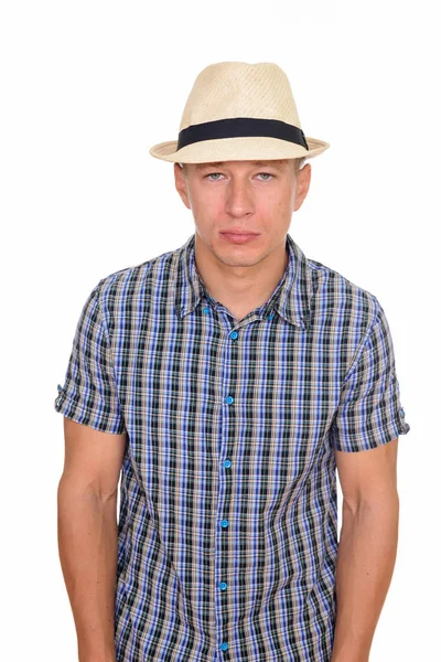 Studio shot of young handsome Caucasian man looking tired isolat — Stock Photo, Image