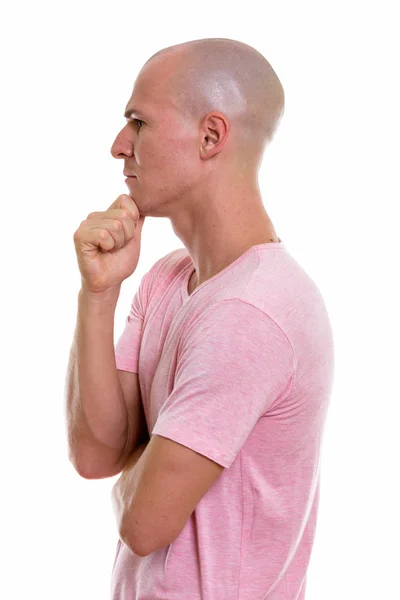 Profil vy över ung snygg skallig man tänker — Stockfoto