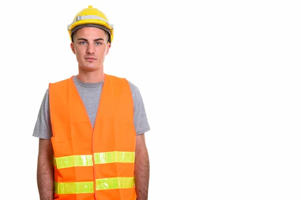 Studio shot of young handsome man construction worker — Stock Photo, Image