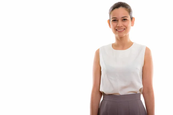 Estudio disparo de feliz joven hermosa mujer sonriendo —  Fotos de Stock