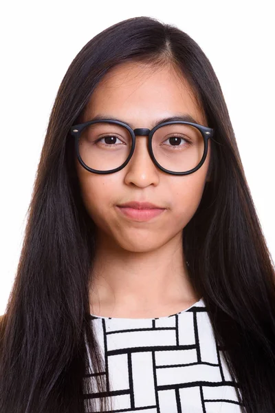 Faccia di giovane asiatico adolescente nerd ragazza — Foto Stock