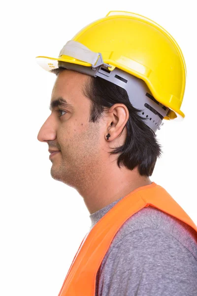 Close up vista perfil de feliz homem persa trabalhador da construção s — Fotografia de Stock