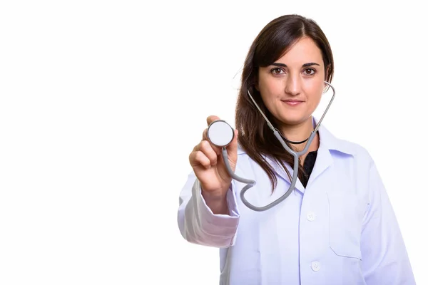 Studio záběr krásná žena lékaře stetoskop — Stock fotografie