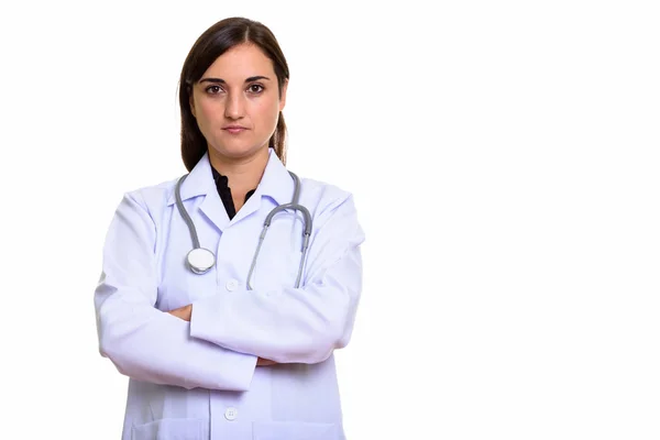 Estúdio tiro de mulher bonita médico com braços cruzados — Fotografia de Stock