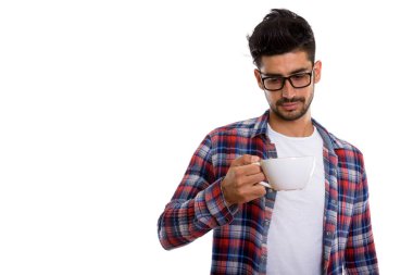 Holding ve kahve c seyir Farsça delikanlı stüdyo çekim