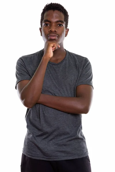 Estudio de disparo de joven negro adolescente africano pensando —  Fotos de Stock