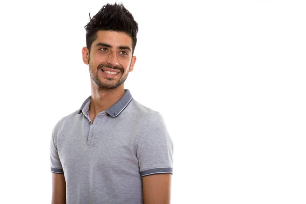 Студія постріл щасливі Перська юнак посміхаючись Розмірковуючи на — стокове фото