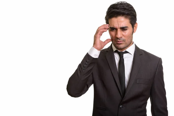 Junger hübscher persischer Geschäftsmann mit Kopfschmerzen — Stockfoto