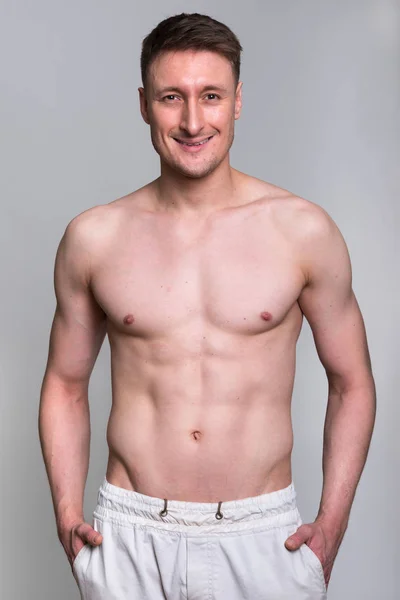Happy handsome Caucasian man shirtless — Stock Photo, Image