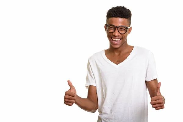 Unga afrikanska lycklig ger tummen upp — Stockfoto