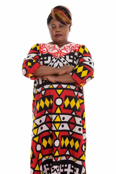 Студія постріл жир чорний африканських жінка, стоячи з руки crosse — стокове фото