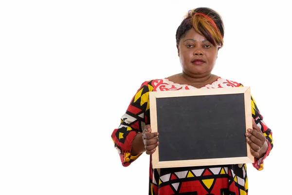 Студія постріл жиру чорні африканські жінки, що тримає пусті дошці — стокове фото