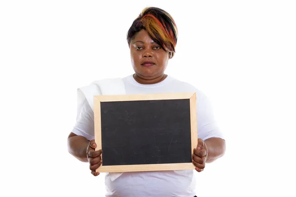 Студія постріл жиру чорні африканські жінки, що тримає пусті дошці — стокове фото