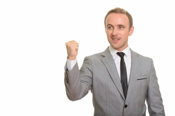 Handsome Caucasian businessman giving speech — Stock Photo, Image