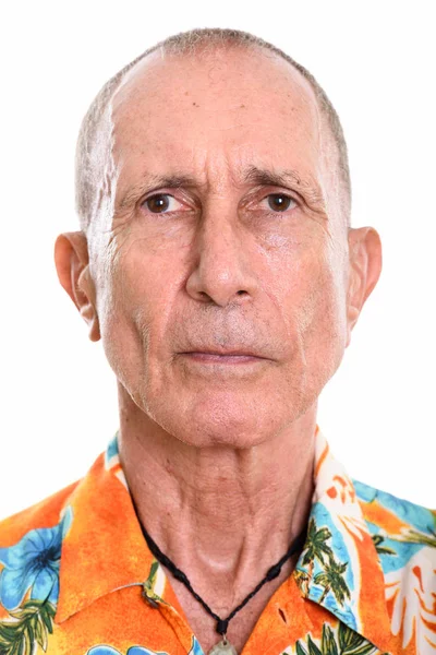 Viso di uomo anziano con camicia hawaiana — Foto Stock