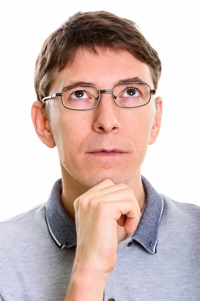 Estúdio tiro de cara de homem pensando — Fotografia de Stock