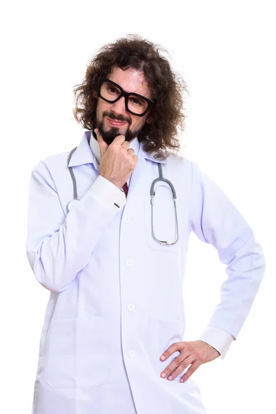 Estúdio tiro de homem bonito médico pensando duro — Fotografia de Stock