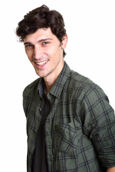 Studio shot of young happy handsome man smiling — Stock Photo, Image