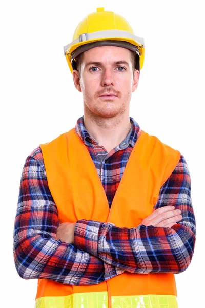 Estudio de hombre trabajador de la construcción con los brazos cruzados —  Fotos de Stock