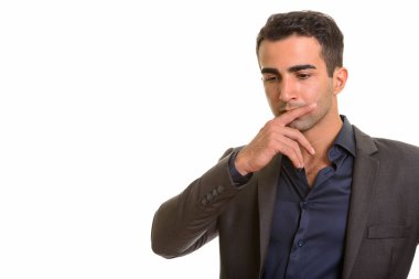 Genç yakışıklı beyaz işadamı düşünme 